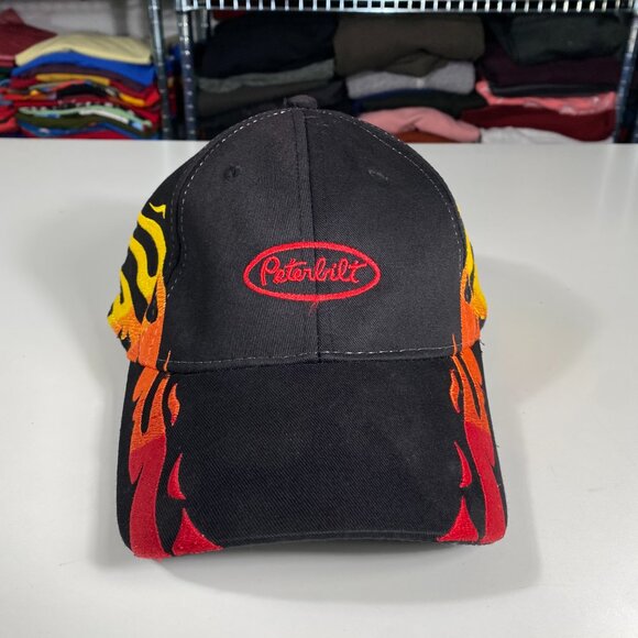Vintage Peterbilt Embroidered Flames Strapback Hat Black mens OS - Picture 2 of 7